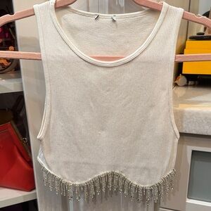 Zara White Tank Top with Beaded Fringe